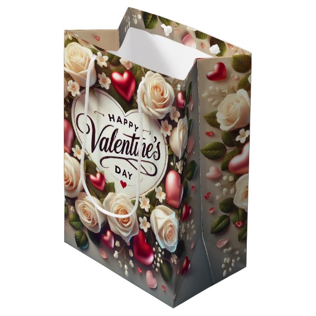 Elegant Valentine's Day Design with Roses Medium Gift Bag (Front Angled)