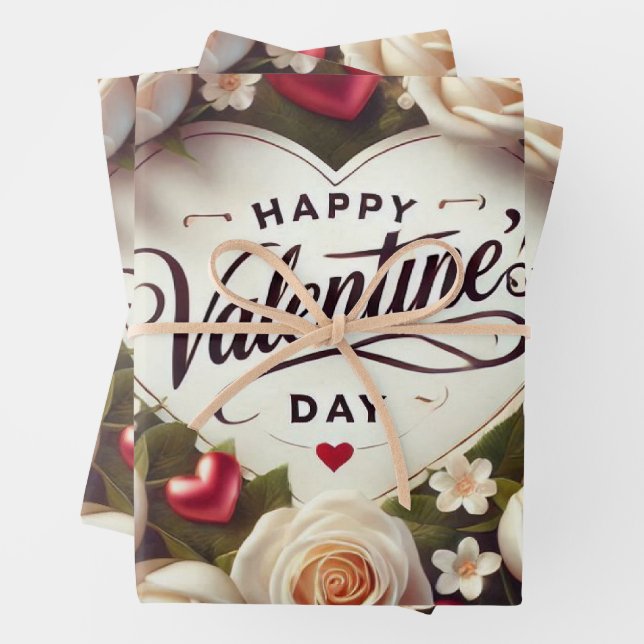 Elegant Valentine's Day Design with Roses Wrapping Paper Sheets (In situ)
