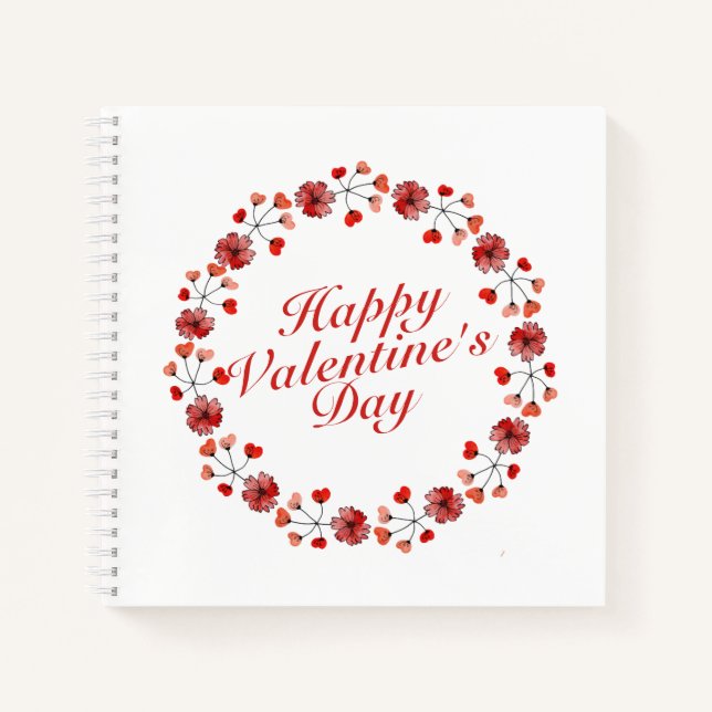 Elegant Valentine's Day Floral Wreath | Notebook (Front)
