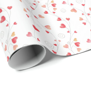 Elegant Valentine's Day Hearts and Swirls Pink&Red Wrapping Paper