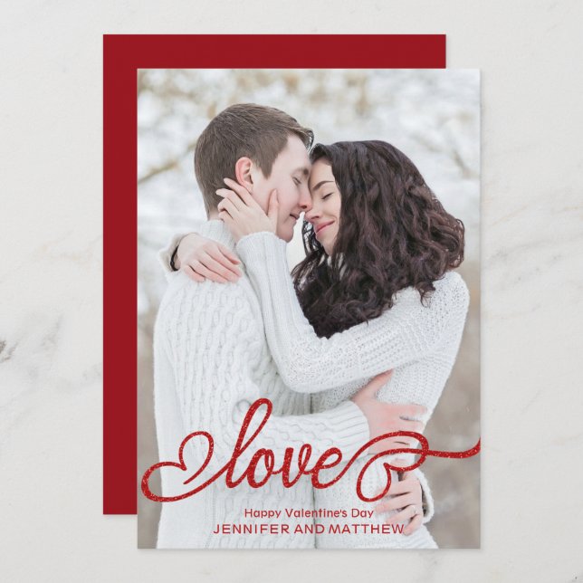 Elegant Valentine's Day Love Script Photo Holiday Card (Front/Back)