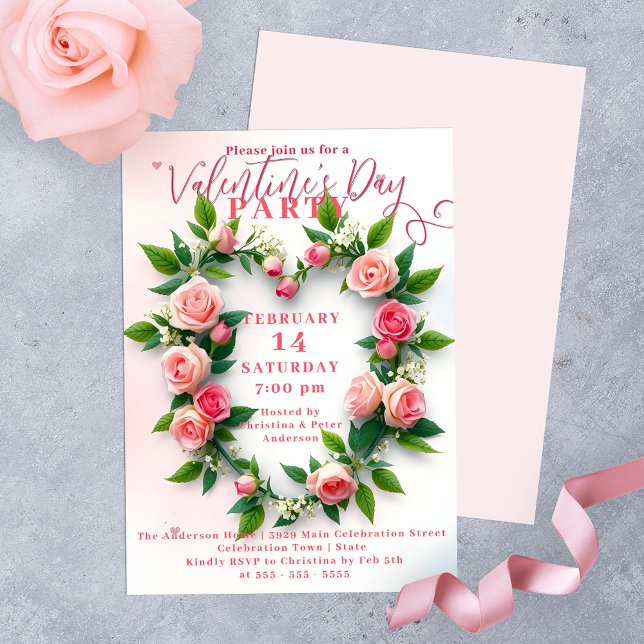 Elegant Valentine's Day Party with Rose Wreath Invitation (Creator Uploaded)