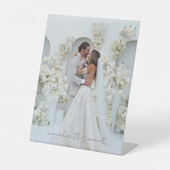 Elegant Valentine's Day Photo Remember This Moment Pedestal Sign (Front)