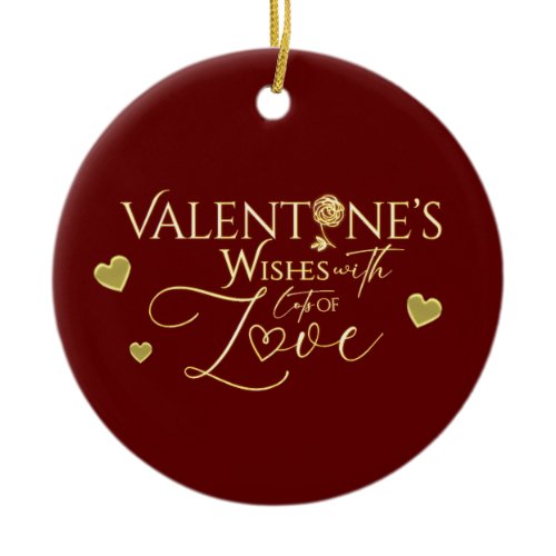 Elegant Valentine's day Red and Gold Calligraphy  Ceramic Ornament