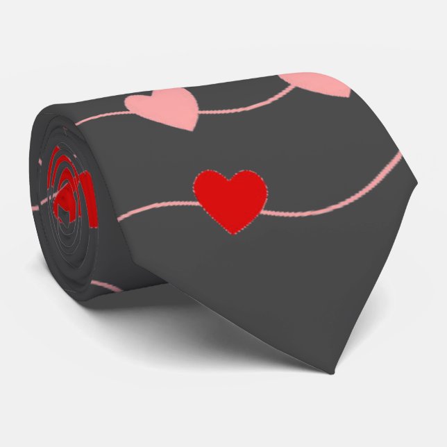 Elegant Valentines Day String of Hearts Mens Neck Tie (Rolled)
