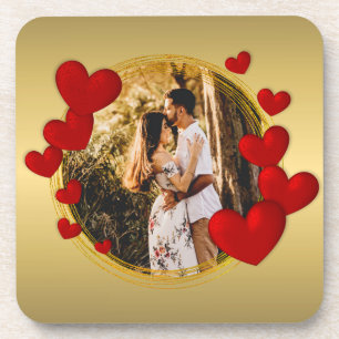 Elegant Valentines, Love, Anniversary Red Heart Beverage Coaster