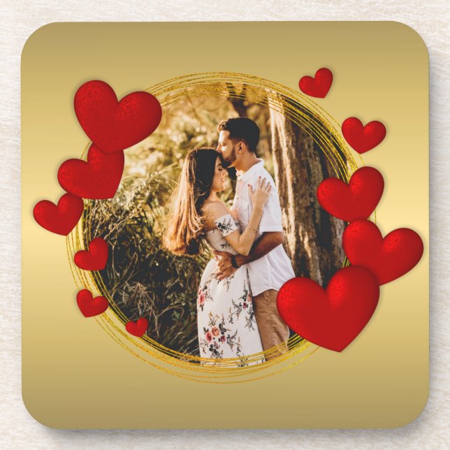 Elegant Valentines, Love, Anniversary Red Heart Beverage Coaster (Front)