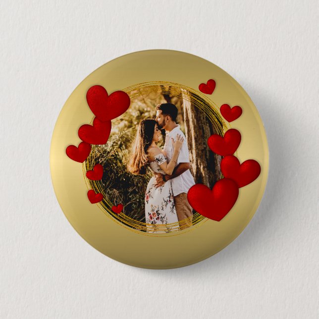 Elegant Valentines, Love, Anniversary Red Heart Button (Front)