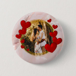 Elegant Valentines, Love, Anniversary Red Heart Button