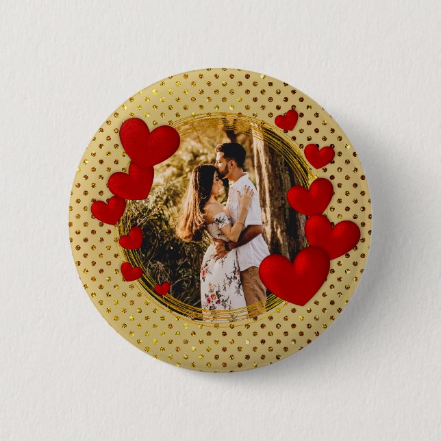 Elegant Valentines, Love, Anniversary Red Heart Button (Front)