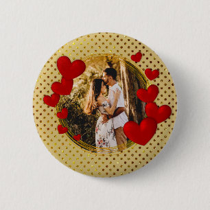 Elegant Valentines, Love, Anniversary Red Heart Button