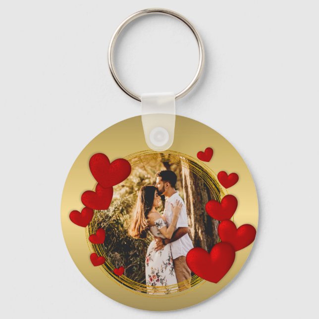 Elegant Valentines, Love, Anniversary Red Heart Keychain (Front)