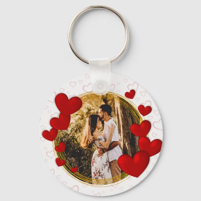 Elegant Valentines, Love, Anniversary Red Heart Keychain (Front)