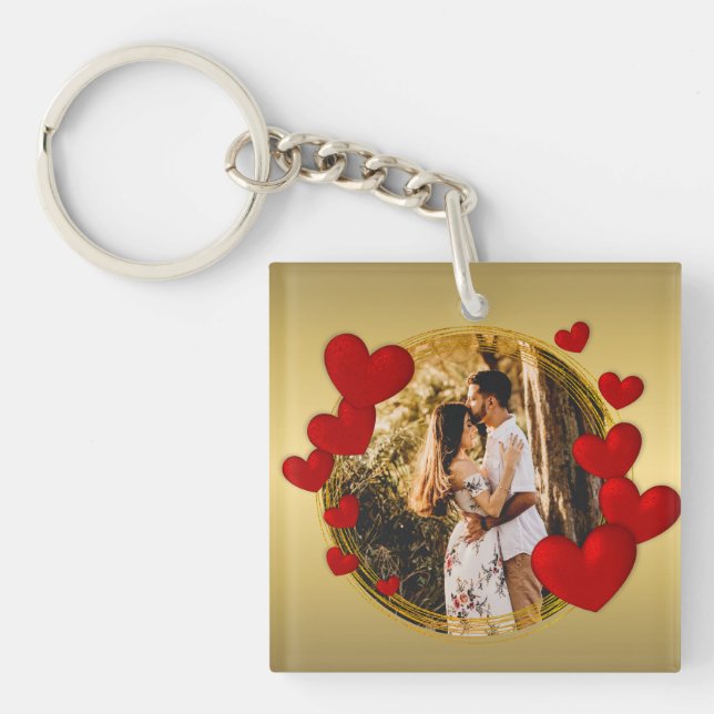 Elegant Valentines, Love, Anniversary Red Heart Keychain (Front)