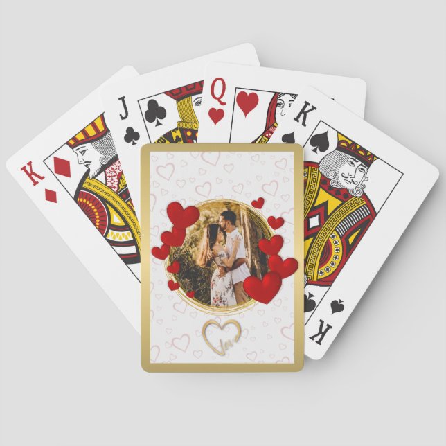 Elegant Valentines, Love, Anniversary Red Heart Poker Cards (Back)