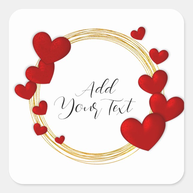 Elegant Valentines, Love, Anniversary Red Heart Square Sticker (Front)