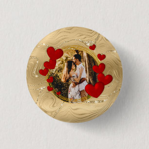 Elegant Valentines, Love, Anniversary Red Hearts Button