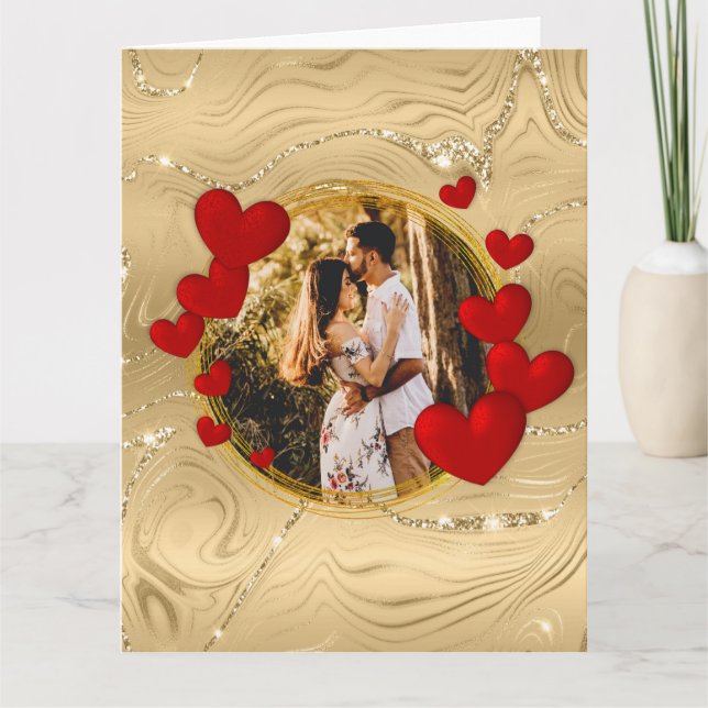 Elegant Valentines, Love, Anniversary Red Hearts Card (Front)
