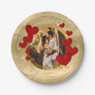 Elegant Valentines, Love, Anniversary Red Hearts Paper Plates