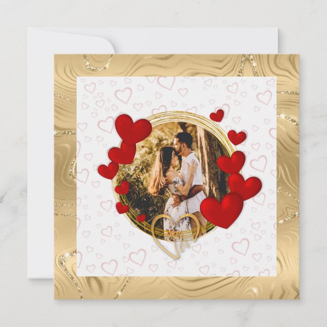Elegant Valentines, Love, Anniversary Red Hearts Thank You Card (Front)