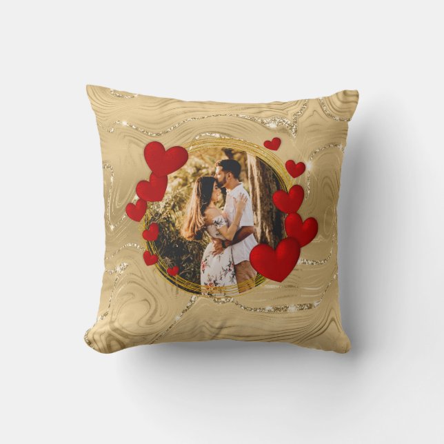 Elegant Valentines, Love, Anniversary Red Hearts Throw Pillow (Front)