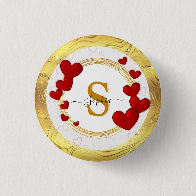 Elegant Valentines, Love, Anniversary Wedding Button (Front)