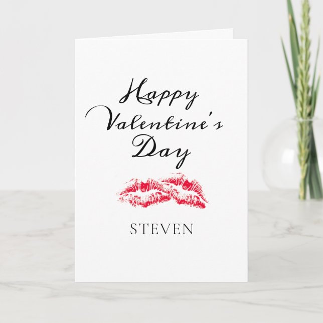 Elegant Valentines Red Kisses Love Personalized Holiday Card (Front)