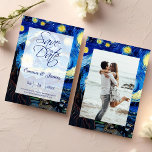 Elegant Van Gogh Starry Night Wedding Script Save The Date<br><div class="desc">Celebrate love beneath swirling skies of sapphire and gold with our Van Gogh Starry Night-inspired wedding! This elegant save-the-date card features delicate script against the dreamy, impressionist backdrop of Van Gogh’s iconic masterpiece, evoking a timeless, romantic ambiance. The deep blues and radiant yellows create a vintage yet sophisticated aesthetic, perfect...</div>
