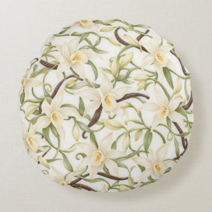 Elegant Vanilla Blossom Pattern Round Pillow