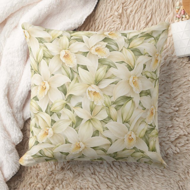 Elegant Vanilla Blossom Pattern Throw Pillow (Blanket)