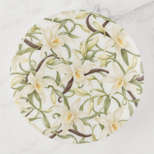 Elegant Vanilla Blossom Pattern Trinket Tray