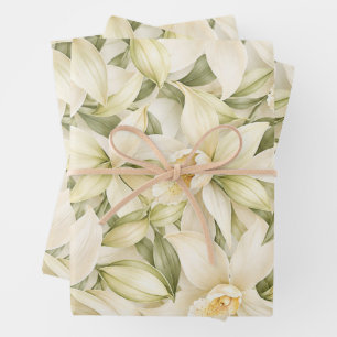 Elegant Vanilla Blossom Pattern Wrapping Paper Sheets