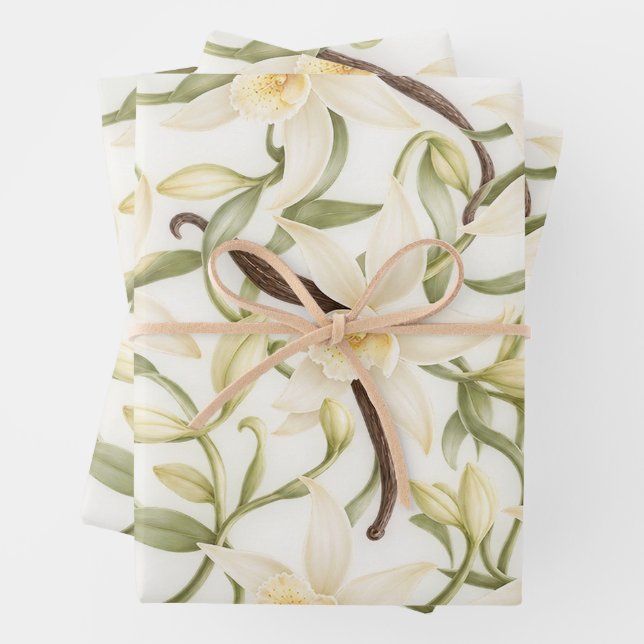 Elegant Vanilla Blossom Pattern Wrapping Paper Sheets (In situ)