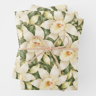 Elegant Vanilla Blossom Pattern Wrapping Paper Sheets