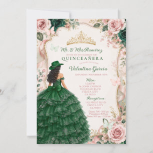 Elegant Vaquera Emerald Green Charra Quinceañera I Invitation
