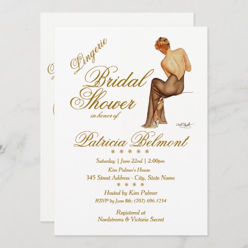 Elegant Vargas Pinup Lingerie Bridal Shower Invita Invitation