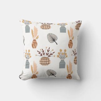 Elegant Vase and Dried Floral Pattern Throw Pillow