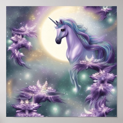 Elegant Vector Whimsical Purple Boho Unicorn Horse Poster