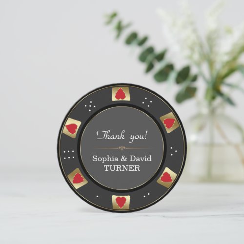 Elegant Vegas Gold Poker Chip Wedding  Thank You Card