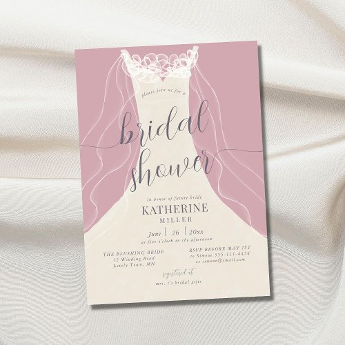 Elegant Veil Blush Ruffles Dress Bridal Shower Invitation