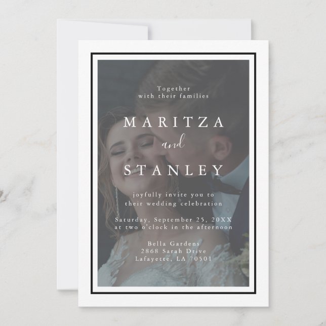 Elegant Velllum White & Black Frame Photo Wedding Invitation (Front)