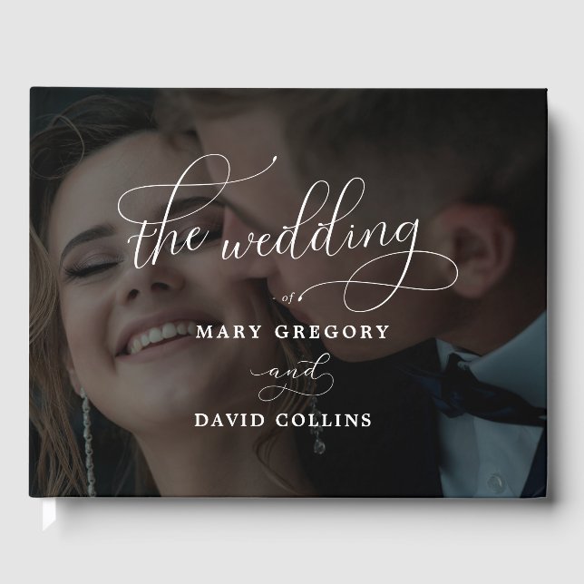 Elegant Vellum Black & White Overlay Photo Wedding Guest Book (Front)