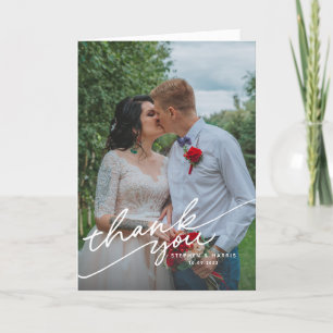Elegant Vellum Black & White Overlay Photo Wedding Letterpress Thank You Card