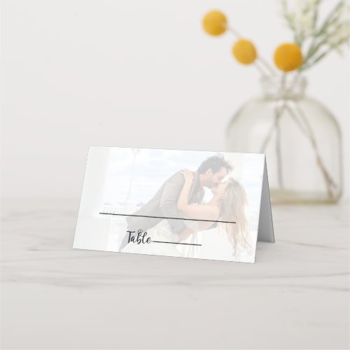 Elegant Vellum Black  White Overlay Photo Wedding Place Card