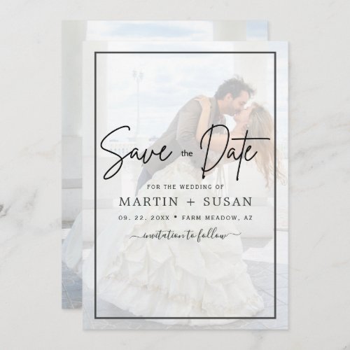 Elegant Vellum Black  White Overlay Photo Wedding Save The Date