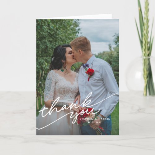 Elegant Vellum Black  White Overlay Photo Wedding Thank You Card