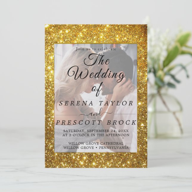 Elegant Vellum Glitter Wedding Invitation (Standing Front)