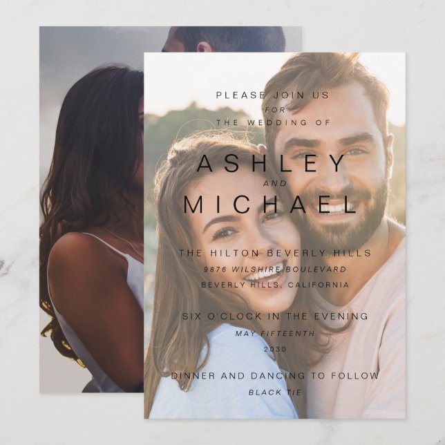 Elegant Vellum Overlay Simple 2 Photo Wedding Invitation (Front/Back)