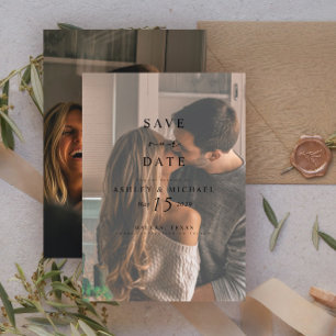 Elegant Vellum Overlay Watercolor 2 Photo Wedding Save The Date