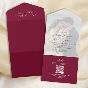 Elegant Vellum Photo Overlay Burgundy QR Code All In One Invitation